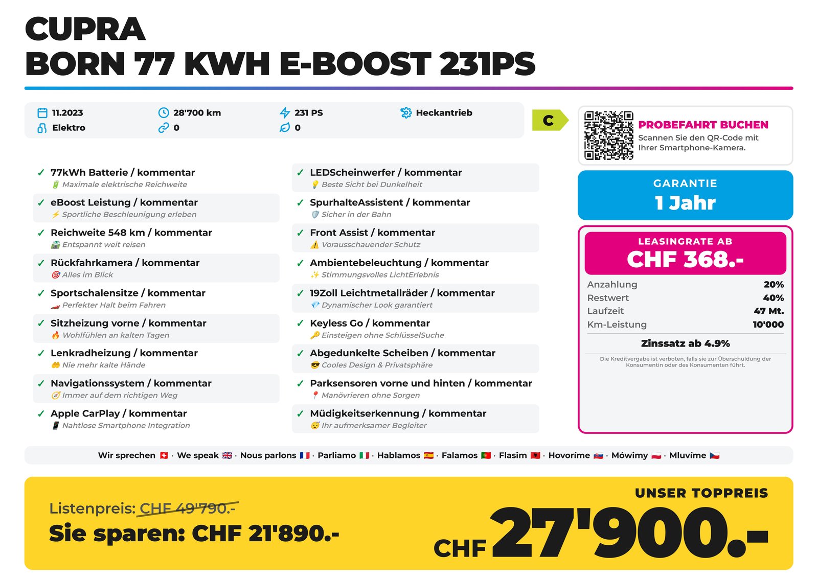 CUPRA Born 77 kWh e-Boost 231PS, Electric, Second hand / Used, Automatic - 2