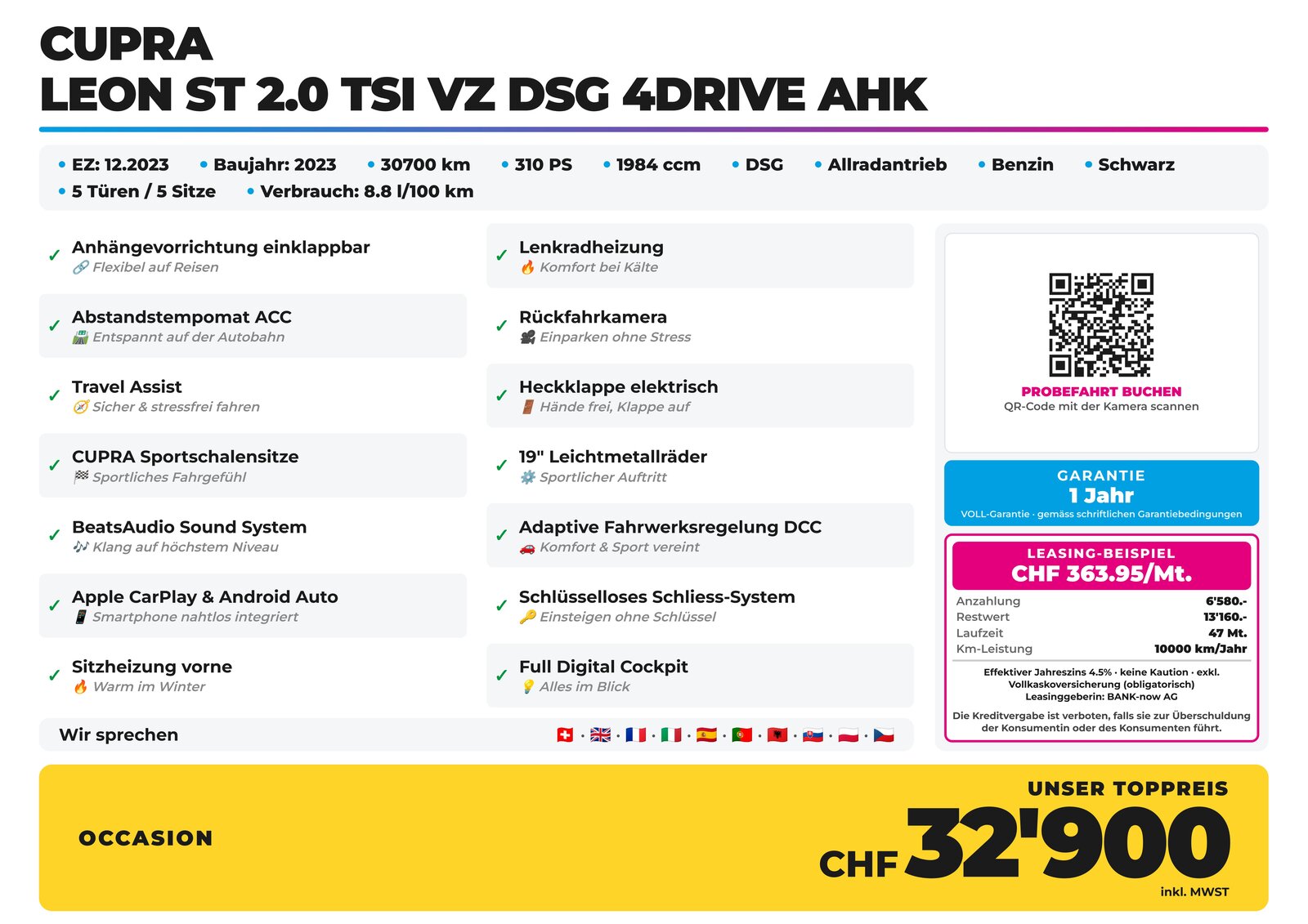 CUPRA LEON ST 2.0 TSI VZ DSG 4Drive AHK, Benzina, Occasioni / Usate, Automatico - 2