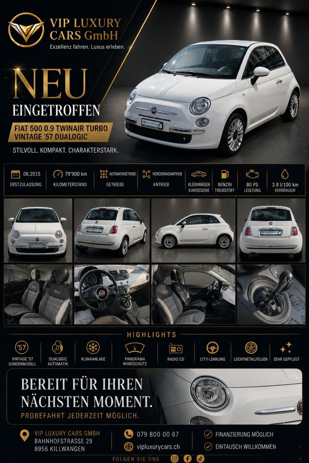 FIAT 500 0.9 Twinair Turbo Vintage '57 Dualogic, Essence, Occasion / Utilisé, Automatique - 3