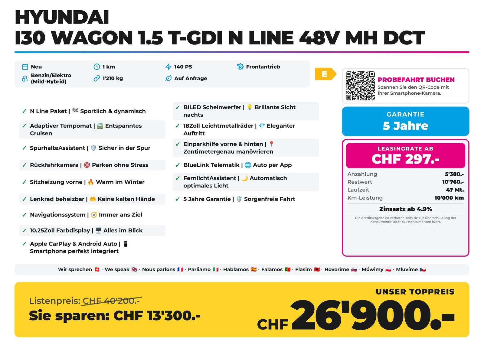 HYUNDAI i30 Wagon 1.5 T-GDi N Line 48V MH DCT, Hybride Leggero Benzina/Elettrica, Auto nuove, Automatico - 2