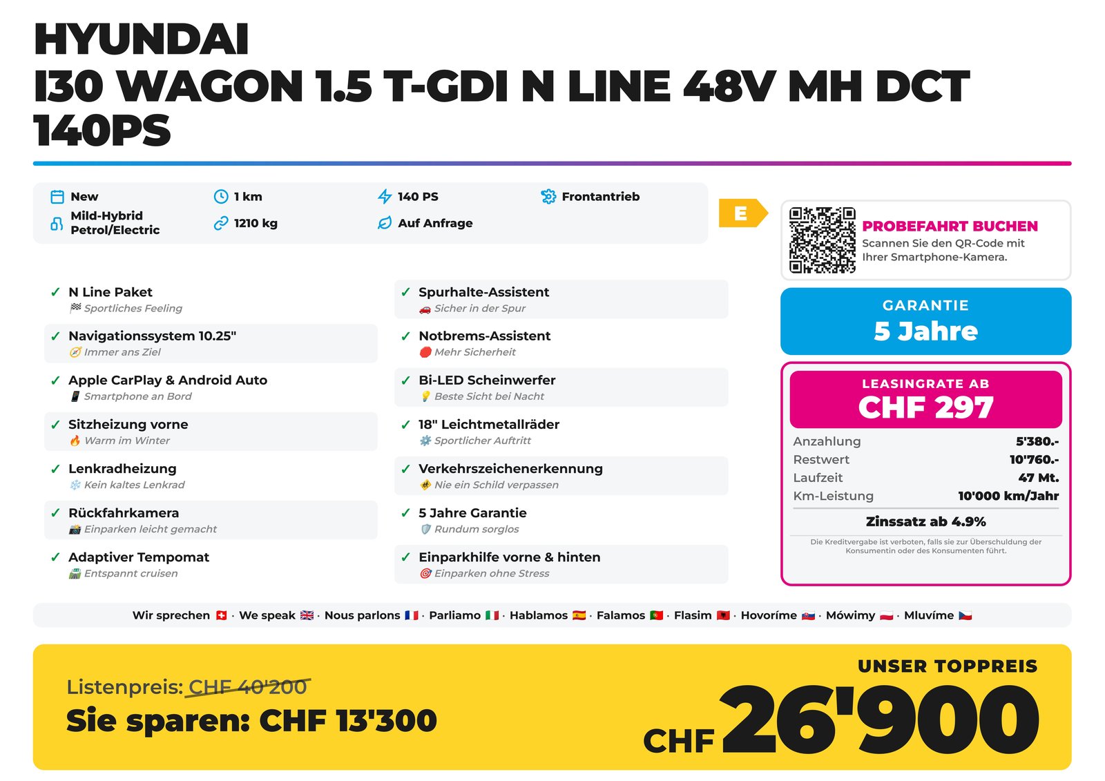 HYUNDAI i30 Wagon 1.5 T-GDi N Line 48V MH DCT 140PS, Mild-Hybrid Benzin/Elektro, Neuwagen, Automatik - 2