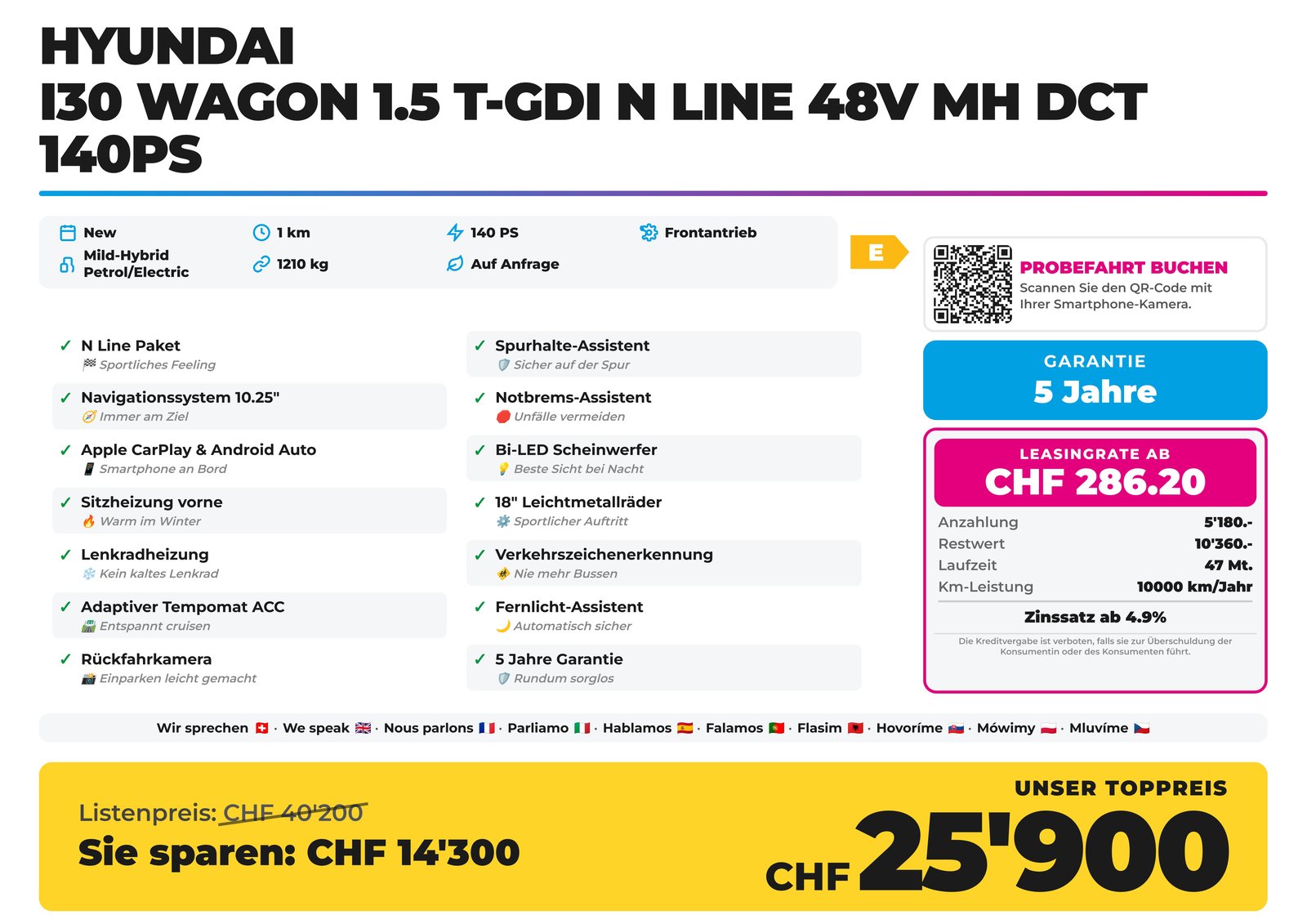 HYUNDAI i30 Wagon 1.5 T-GDi N Line 48V MH DCT 140PS, Hybride Léger Essence/Électricité, Voiture nouvelle, Automatique - 2