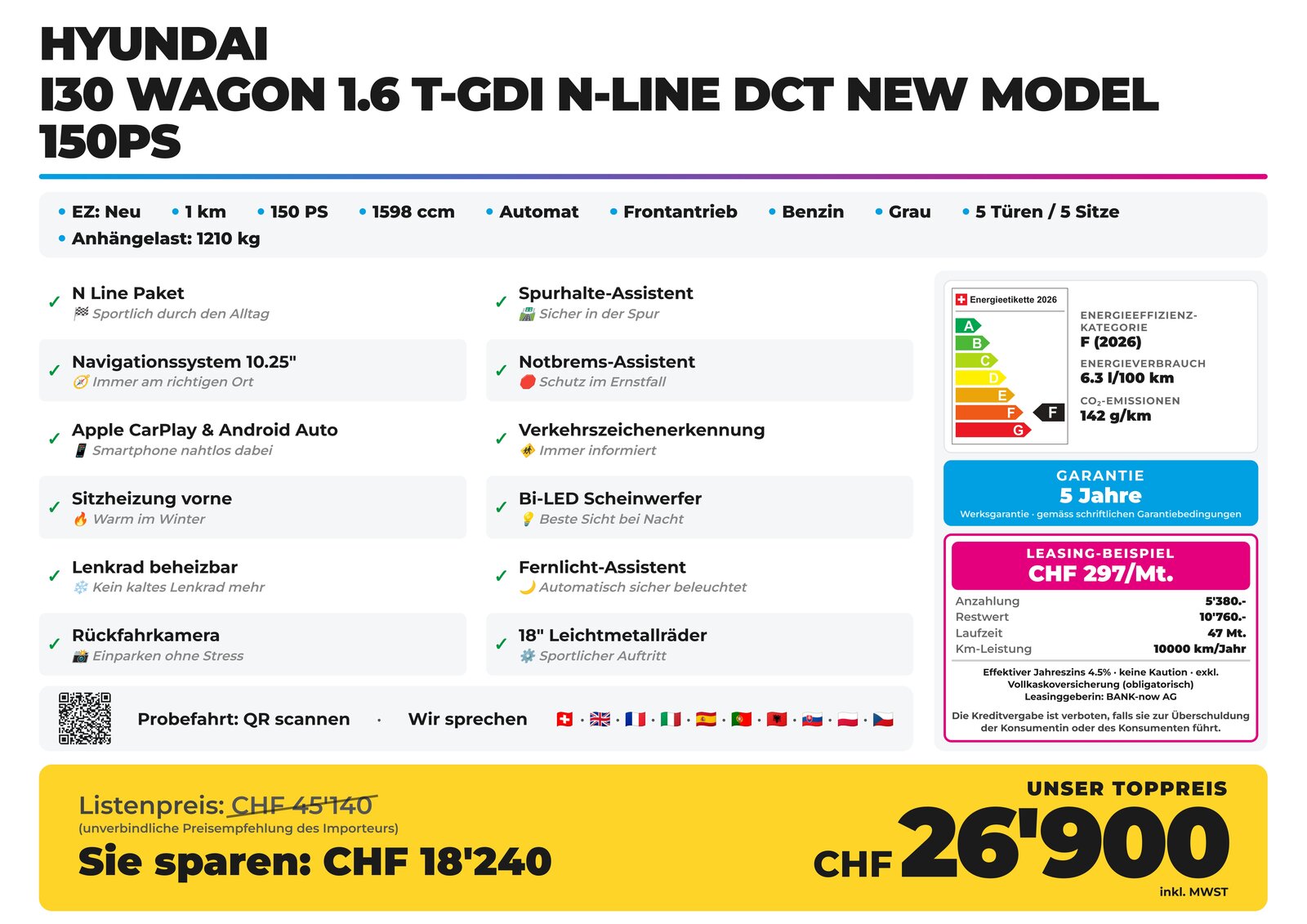 HYUNDAI i30 Wagon 1.6 T-GDi N-Line DCT NEW MODEL 150PS, Essence, Voiture nouvelle, Automatique - 2