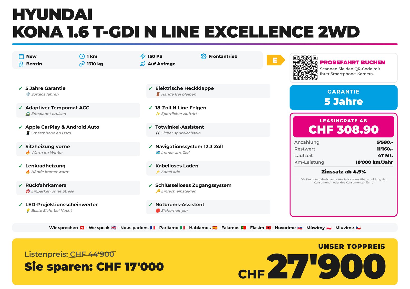 HYUNDAI Kona 1.6 T-GDi N Line Excellence 2WD, Essence, Voiture nouvelle, Automatique - 2
