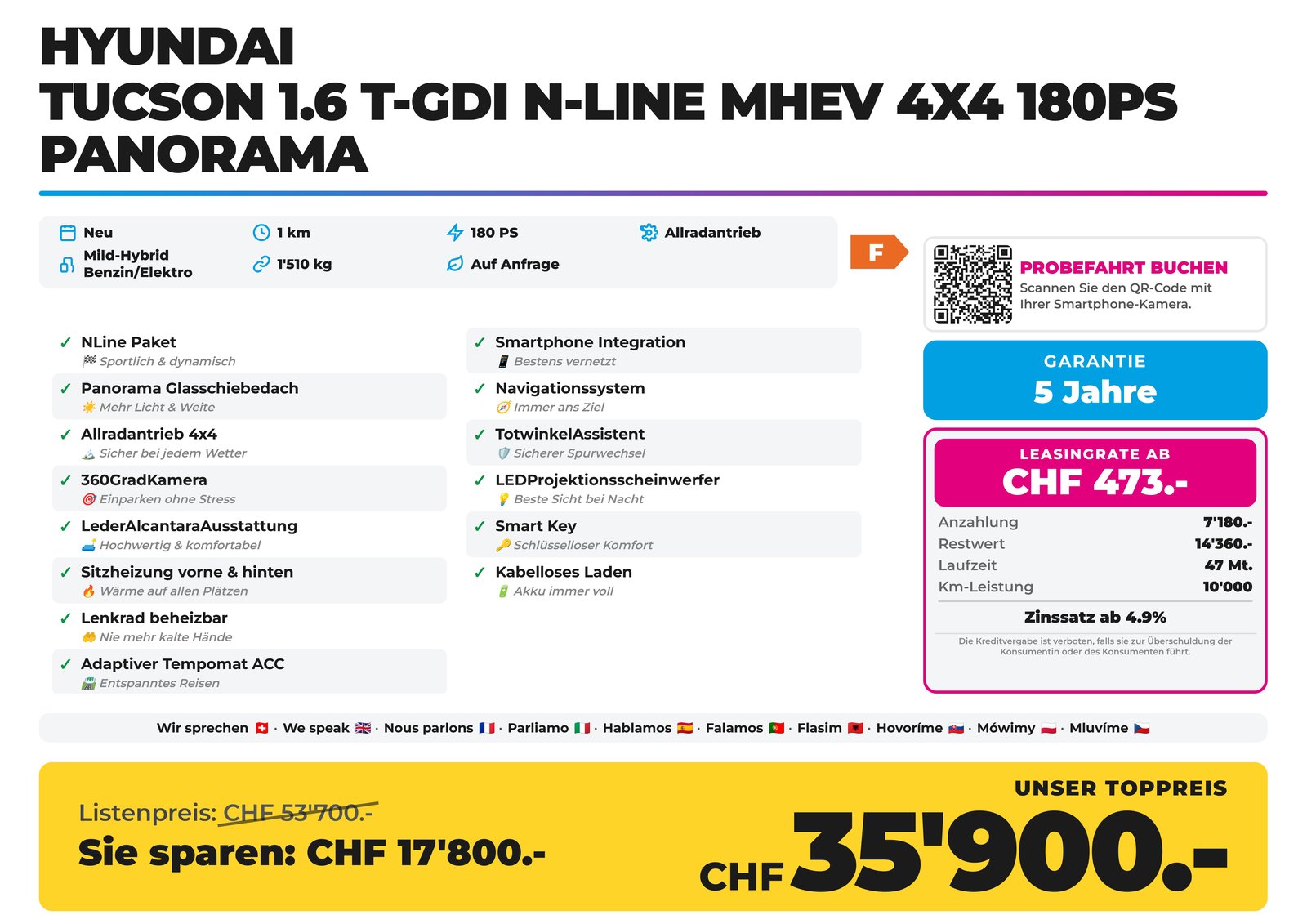 HYUNDAI Tucson 1.6 T-GDI N-Line MHEV 4x4 180PS Panorama, Hybride Leggero Benzina/Elettrica, Auto nuove, Automatico - 3