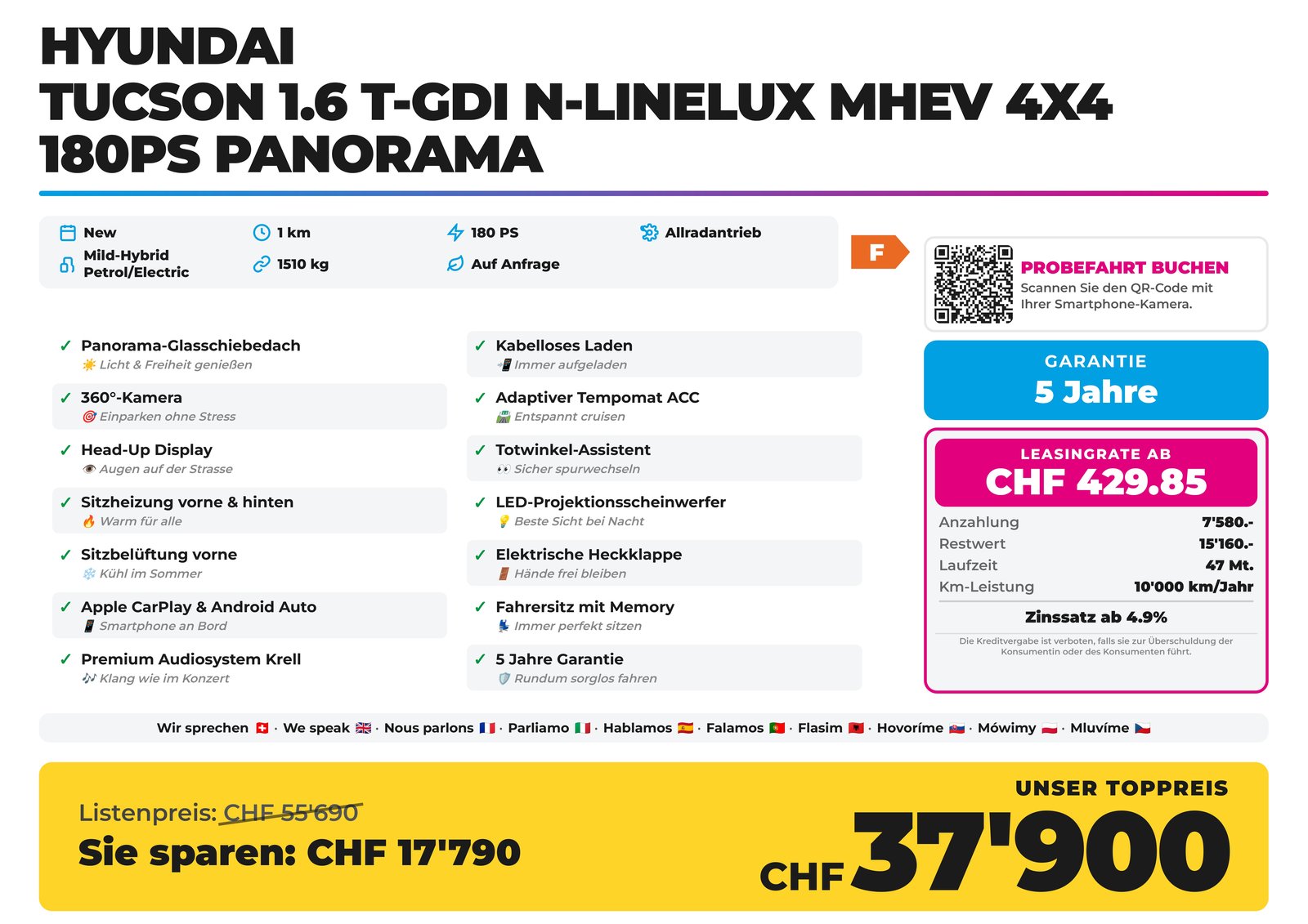 HYUNDAI Tucson 1.6 T-GDI N-LineLUX MHEV 4x4 180PS Panorama, Mild-Hybrid Benzin/Elektro, Neuwagen, Automatik - 2