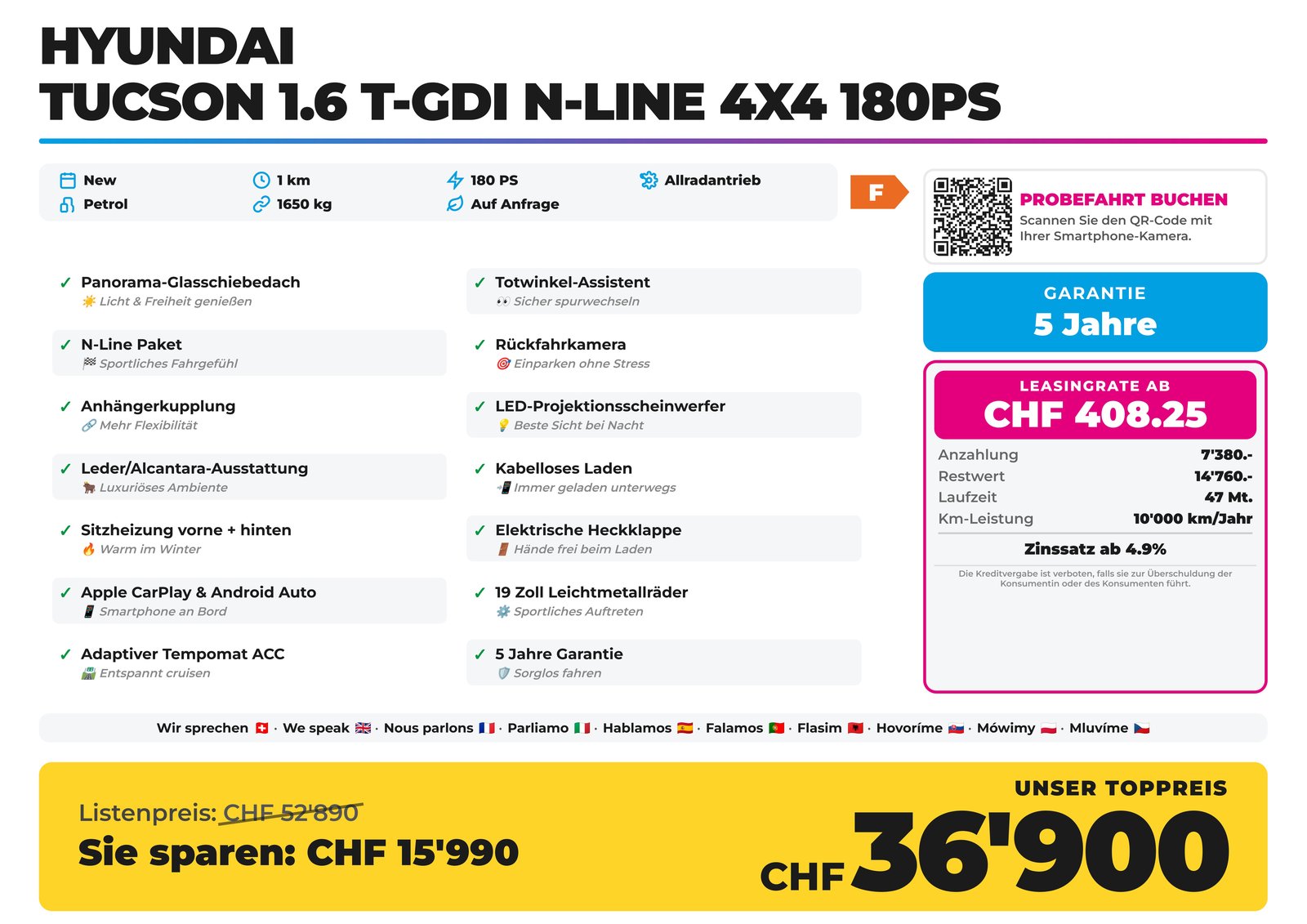 HYUNDAI Tucson 1.6 T-GDI N-Line 4x4 180PS Panorama Anhänger, Benzin, Neuwagen, Automatik - 2