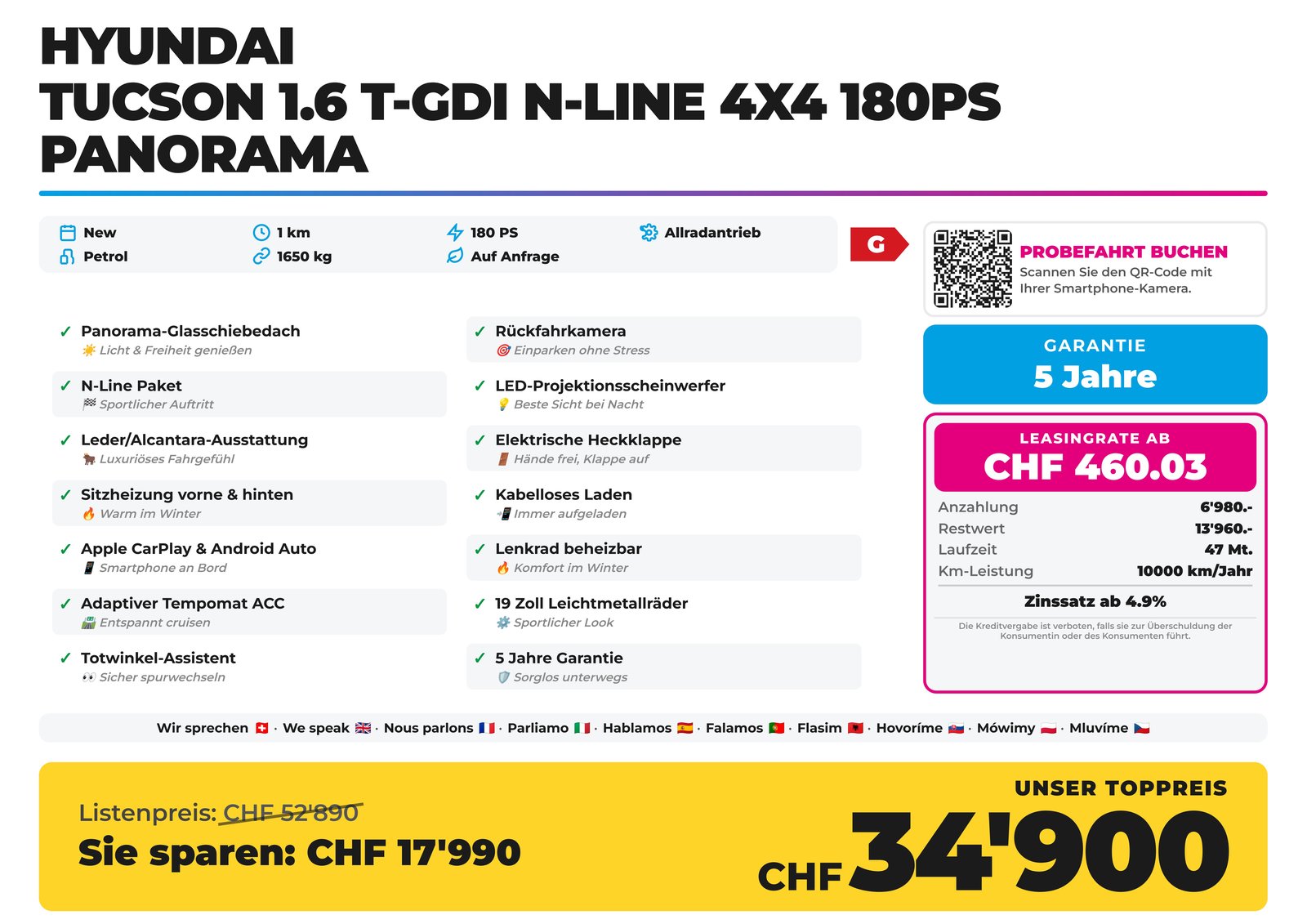 HYUNDAI Tucson 1.6 T-GDI N-Line 4x4 180PS Panorama, Benzin, Neuwagen, Automatik - 2