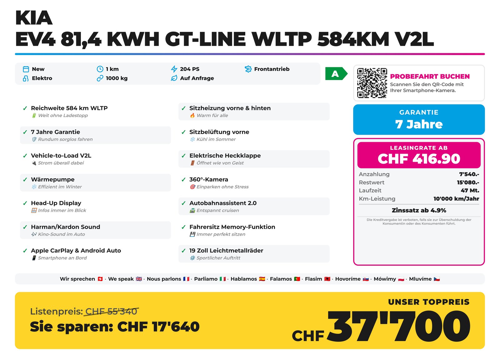 KIA EV4 81,4 kWh GT-Line WLTP 584km V2L, Electric, New car, Automatic - 2