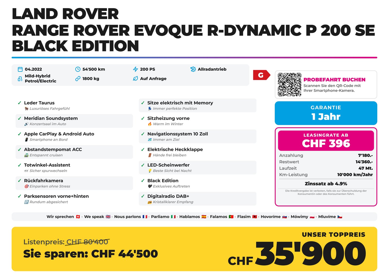 LAND ROVER Range Rover Evoque R-Dynamic P 200 SE BLACK EDITI, Hybride Léger Essence/Électricité, Occasion / Utilisé, Automatique - 2