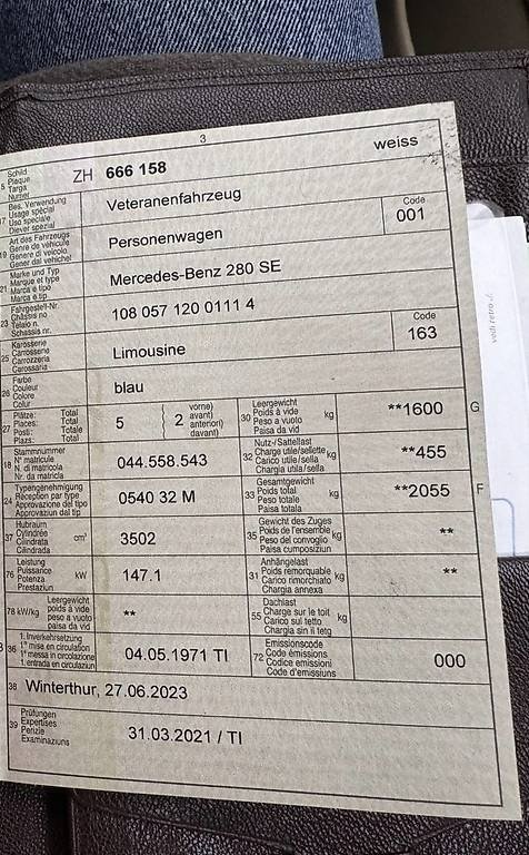 MERCEDES-BENZ 280 SE 3.5 V8 (W108), Essence, Occasion / Utilisé, Automatique - 4