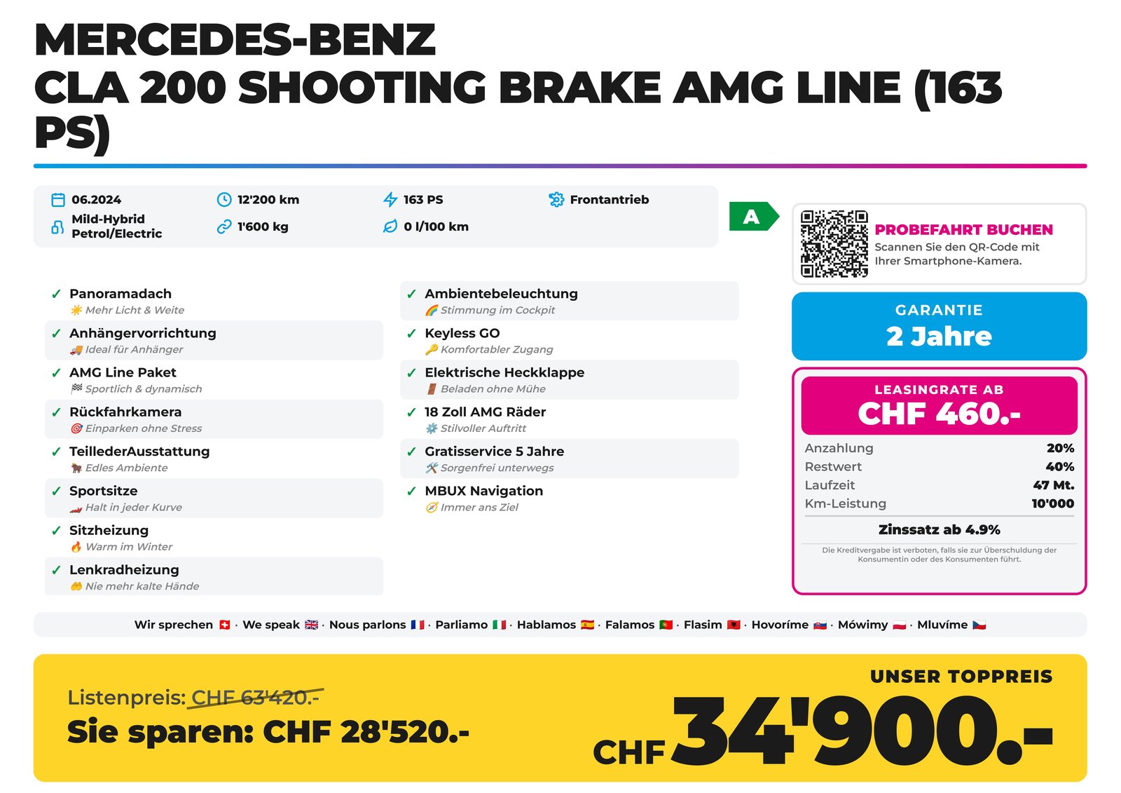 MERCEDES-BENZ CLA 200 Shooting Brake AMG Line Panorama AHK, Hybride Leggero Benzina/Elettrica, Occasioni / Usate, Automatico - 2