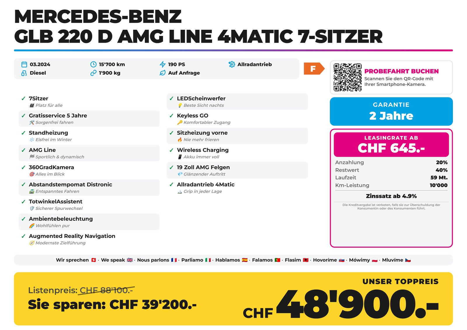 MERCEDES-BENZ GLB 220 d AMG Line 4Matic 7-Sitzer, Diesel, Occasion / Utilisé, Automatique - 2