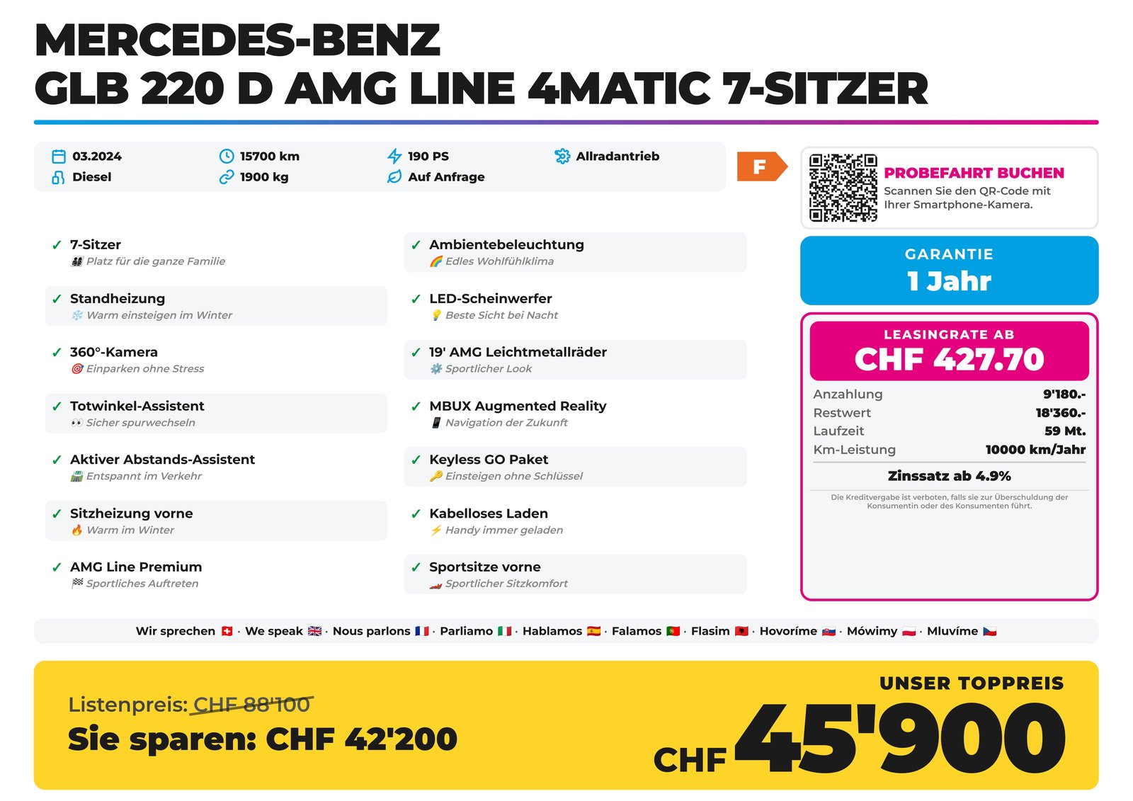 MERCEDES-BENZ GLB 220 d AMG Line 4Matic 7-Sitzer, Diesel, Occasion / Utilisé, Automatique - 2