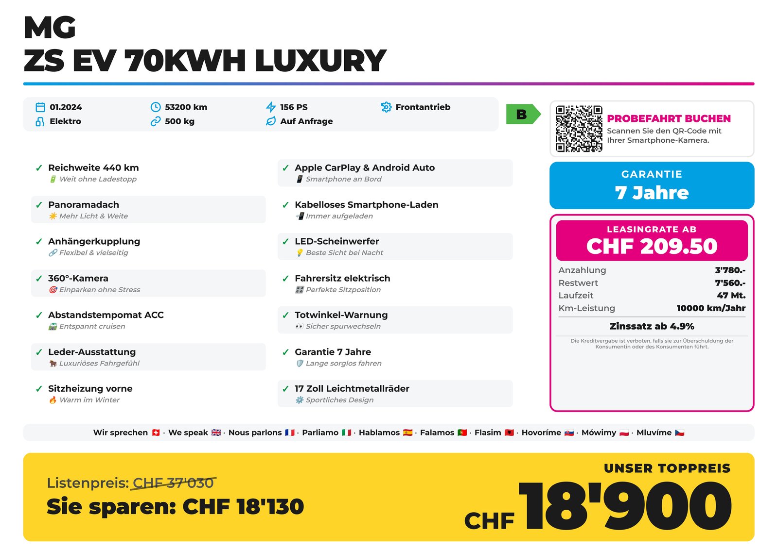 MG ZS EV 70kWh Luxury AHK Panorama Reichweite 440 km, Elettrica, Occasioni / Usate, Automatico - 2