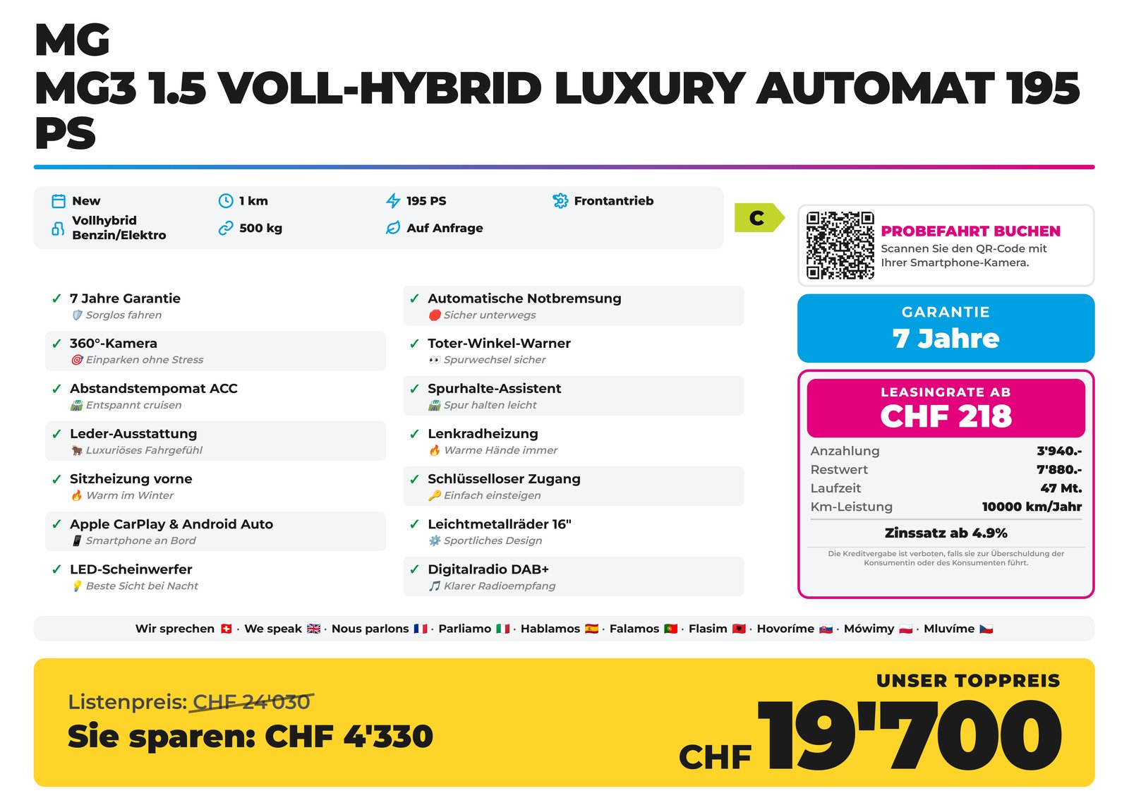 MG MG3 1.5 Voll-Hybrid Luxury Automat 195 PS, Hybride Intégral Essence/Électricité, Voiture nouvelle, Automatique - 2