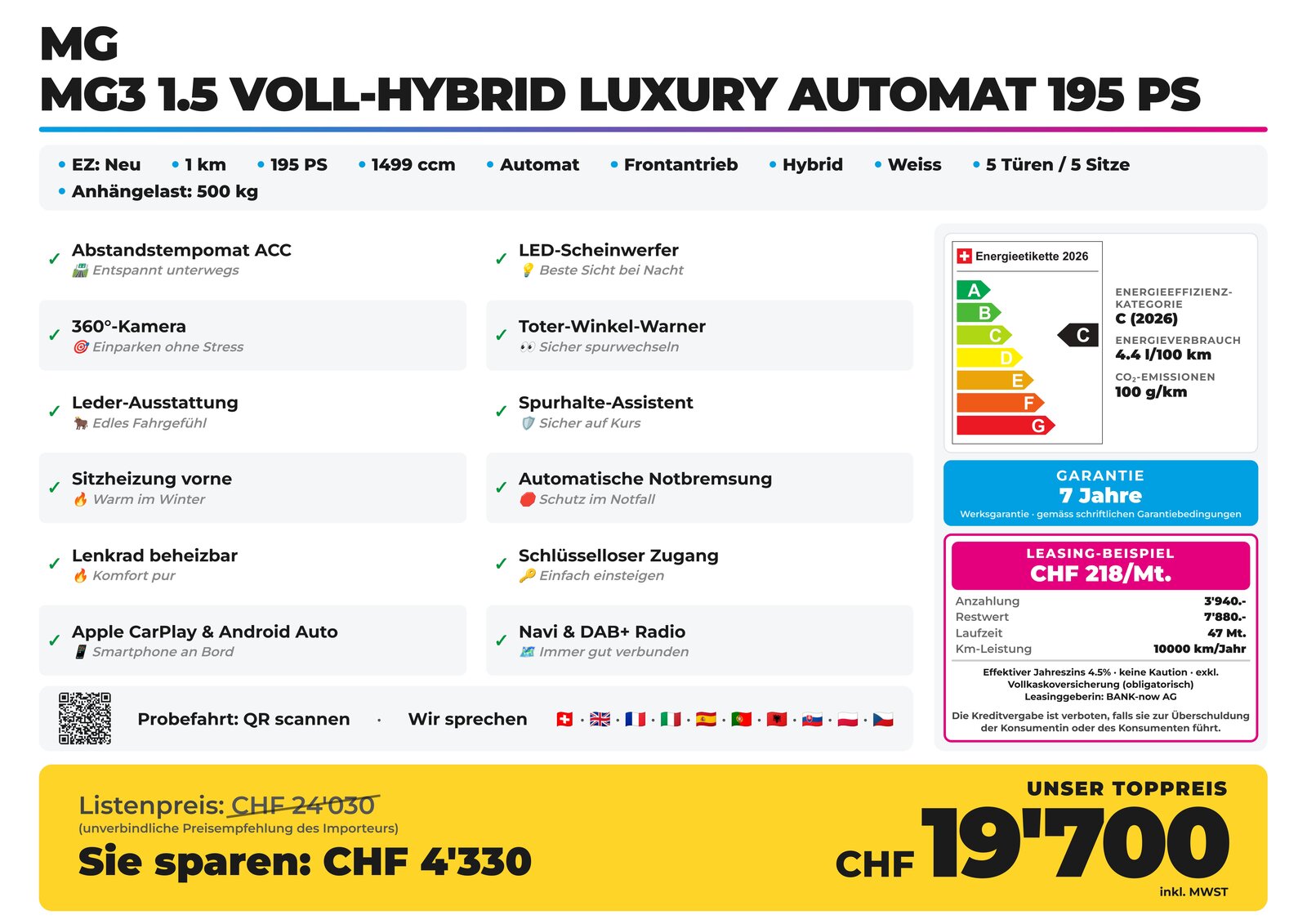 MG MG3 1.5 Voll-Hybrid Luxury Automat 195 PS, Voll-Hybrid Benzin/Elektro, Neuwagen, Automatik - 2