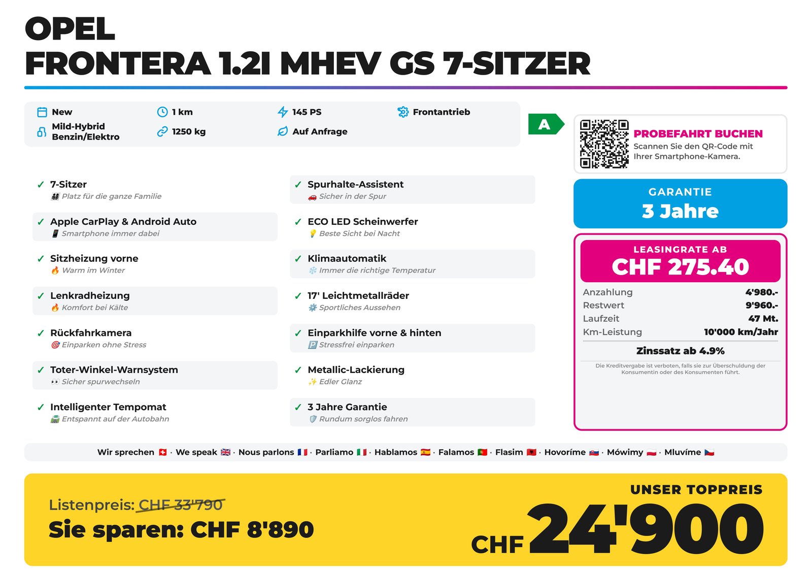 OPEL Frontera 1.2i MHEV GS 7-Sitzer, Hybride Leggero Benzina/Elettrica, Auto nuove, Automatico - 2