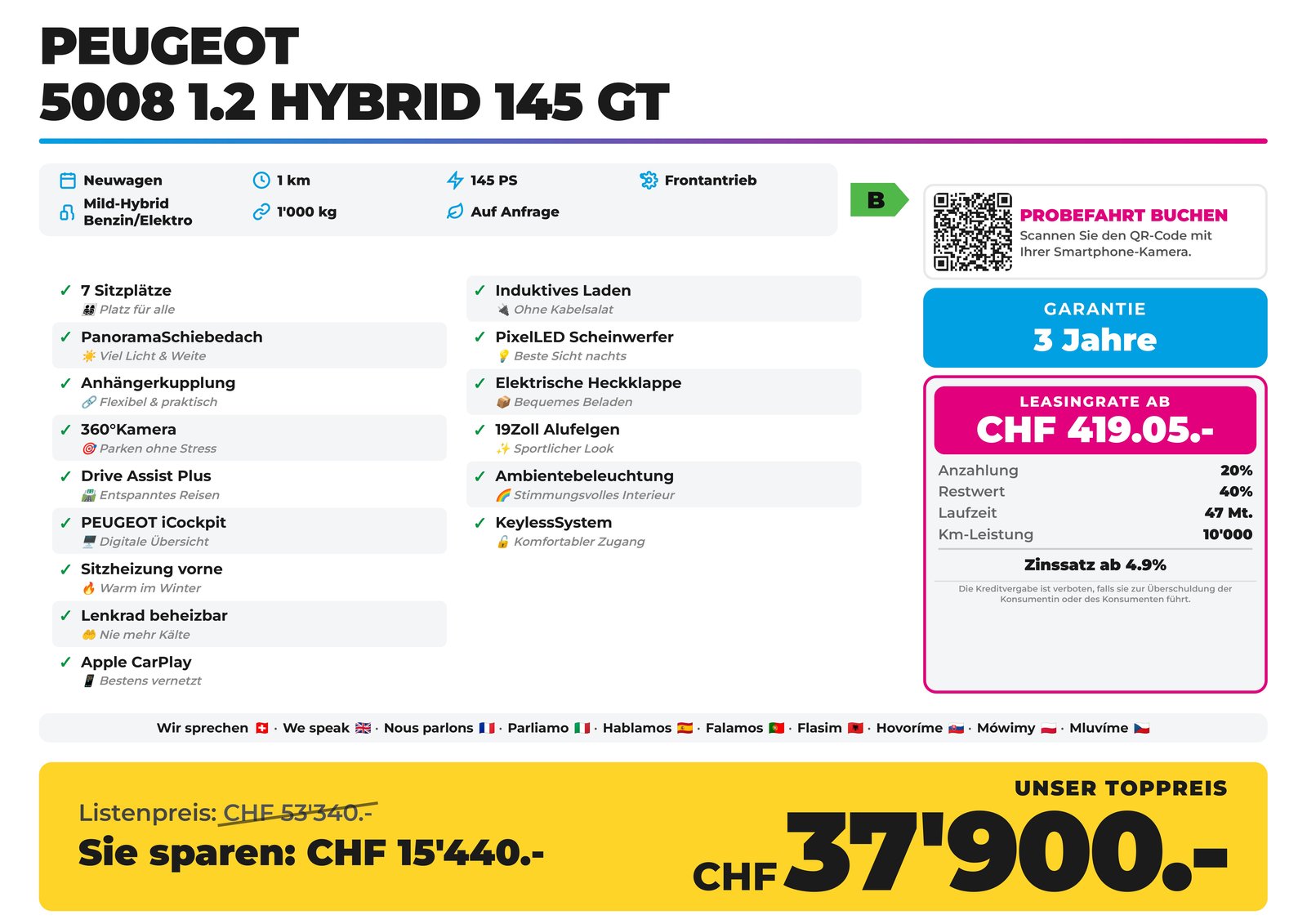 PEUGEOT 5008 1.2 Hybrid 145 GT 7-Sitzer Panorama AHK, Mild-Hybrid Petrol/Electric, New car, Automatic - 2