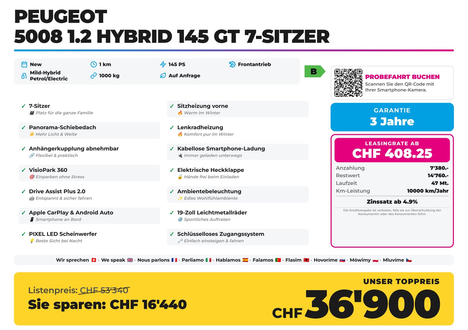 PEUGEOT 5008 1.2 Hybrid 145 GT 7-Sitzer Panorama AHK, Hybride Leggero Benzina/Elettrica, Auto nuove, Automatico - 2