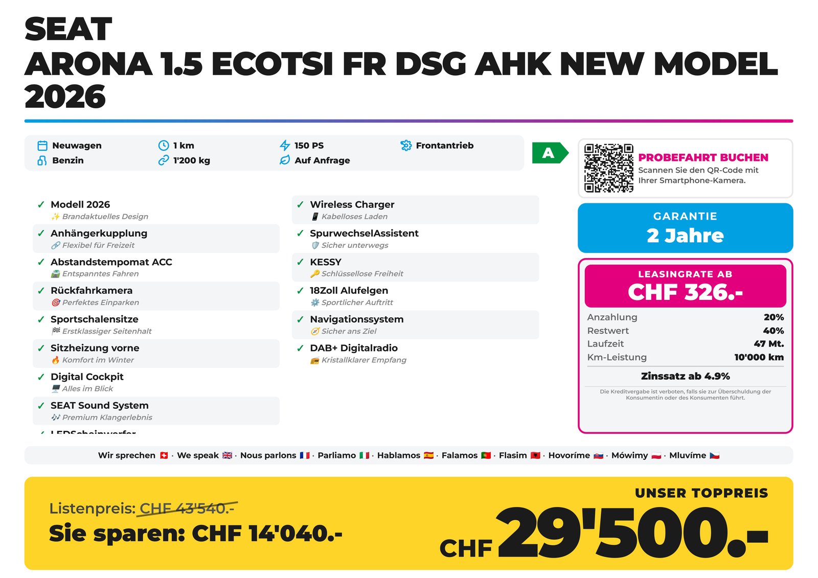 SEAT Arona 1.5 EcoTSI FR DSG AHK NEW Model 2026, Petrol, New car, Automatic - 2