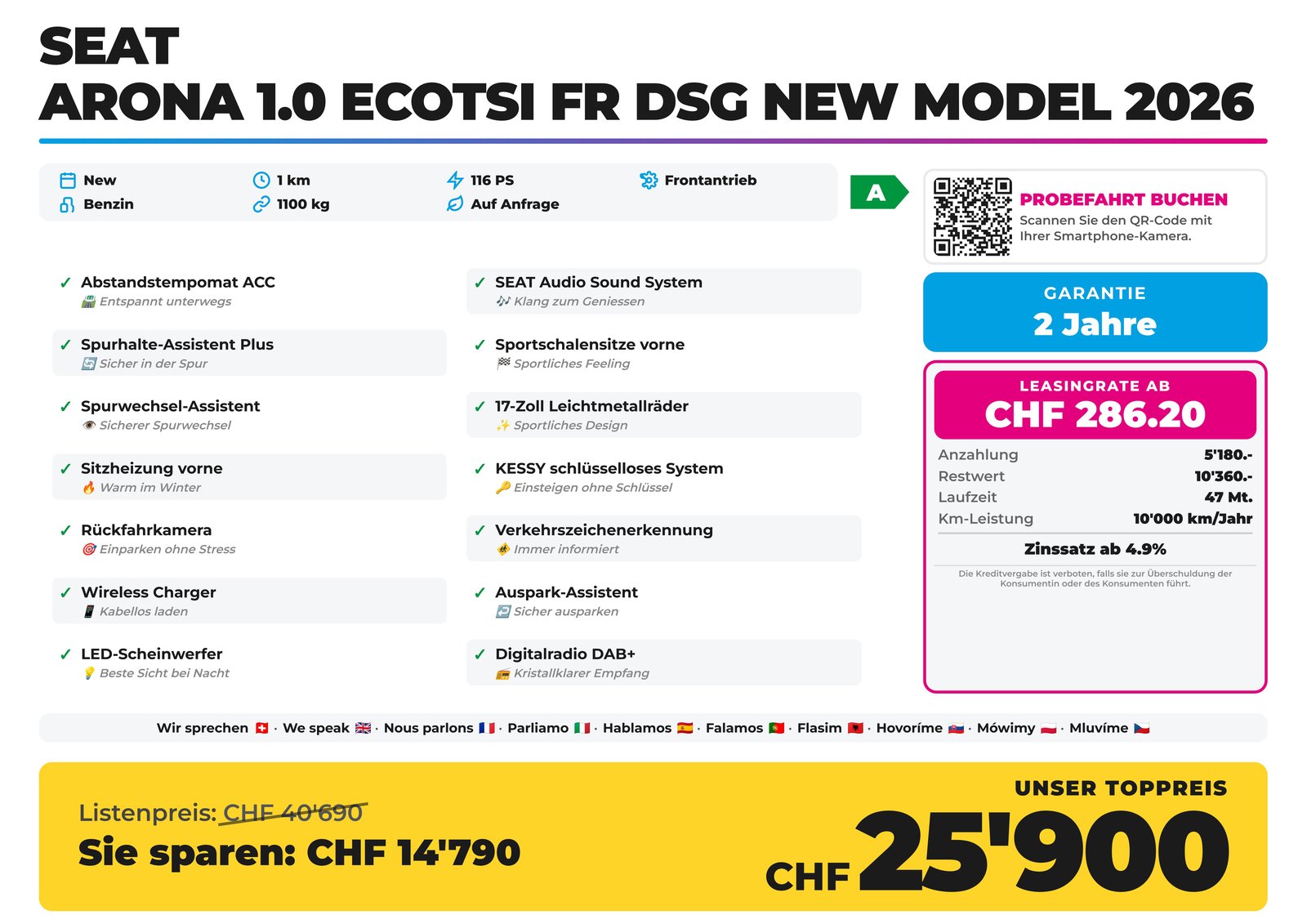 SEAT Arona 1.0 EcoTSI FR DSG NEW Model 2026, Essence, Voiture nouvelle, Automatique - 2