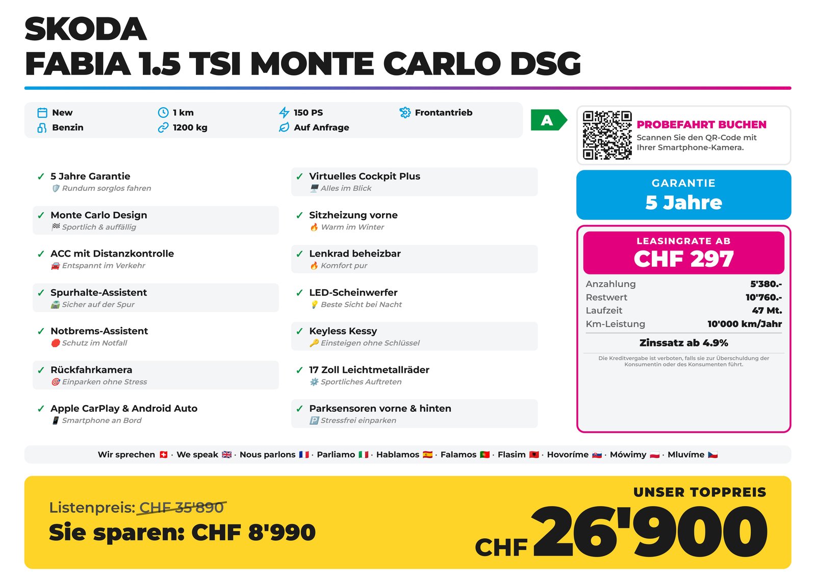 SKODA Fabia 1.5 TSI Monte Carlo DSG 2026, Benzina, Auto nuove, Automatico - 2