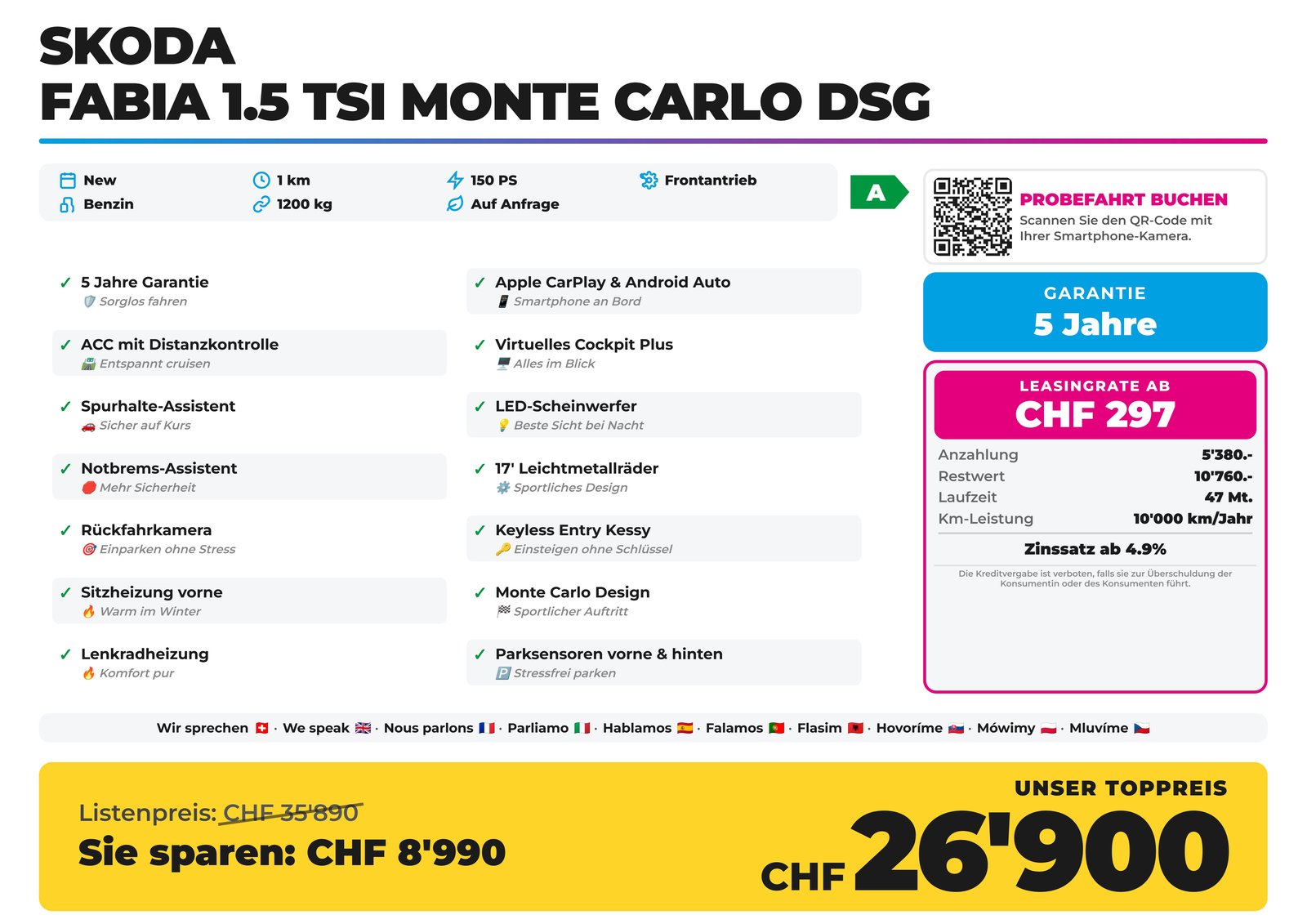 SKODA Fabia 1.5 TSI Monte Carlo DSG 2026, Petrol, New car, Automatic - 2