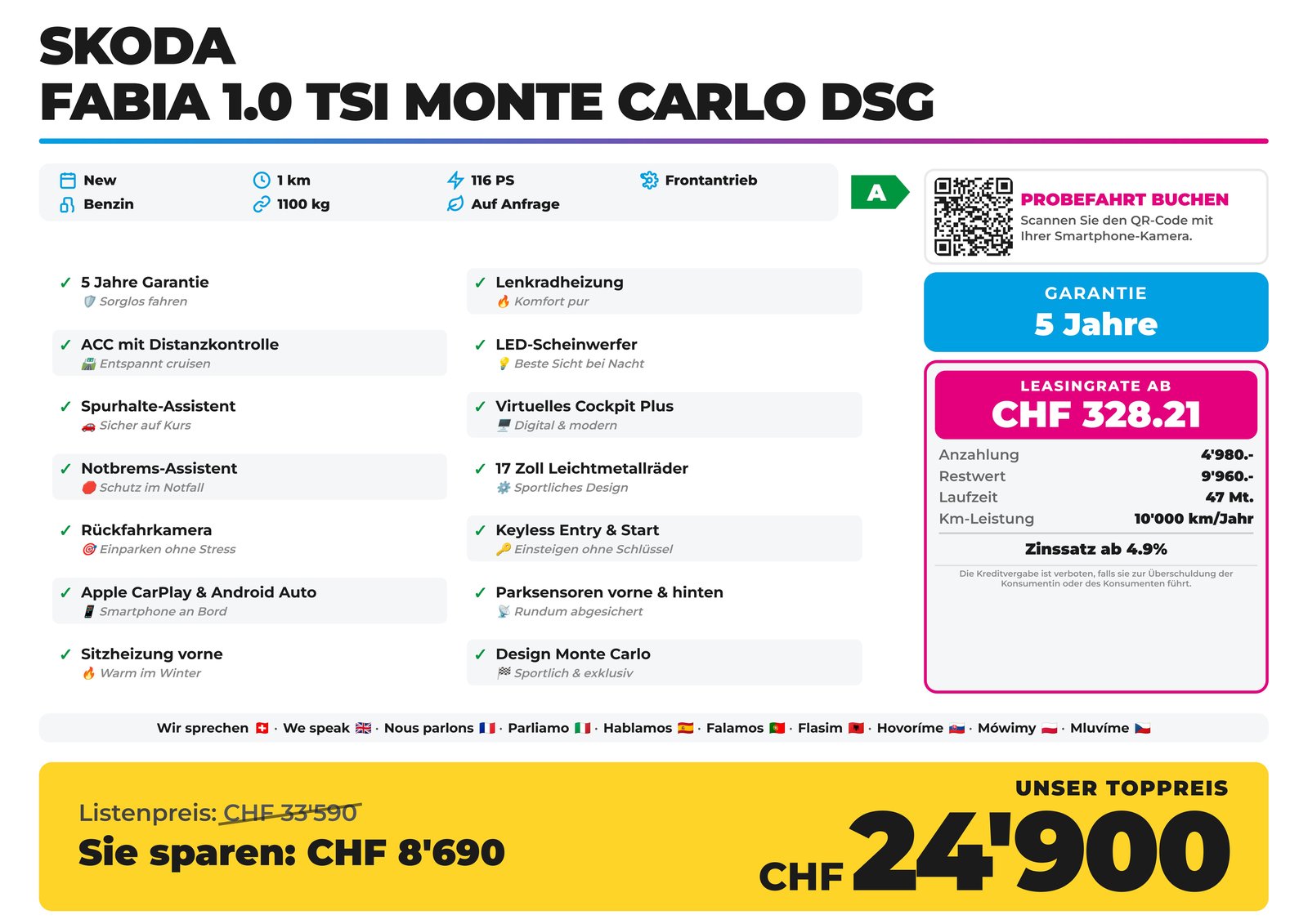 SKODA Fabia 1.0 TSI Monte Carlo DSG 2026, Petrol, New car, Automatic - 2