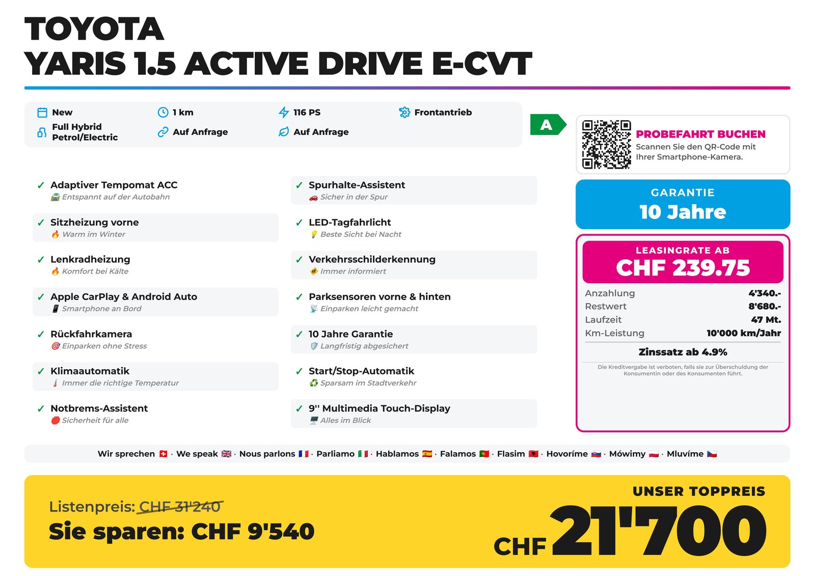 TOYOTA Yaris 1.5 Active Drive e-CVT, Full-Hybrid Petrol/Electric, New car, Automatic - 2
