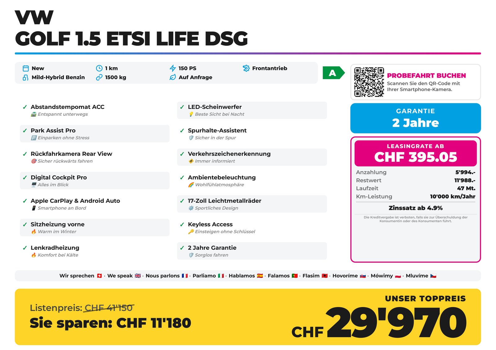 VW Golf 1.5 eTSI Life DSG, Hybride Léger Essence/Électricité, Voiture nouvelle, Automatique - 2