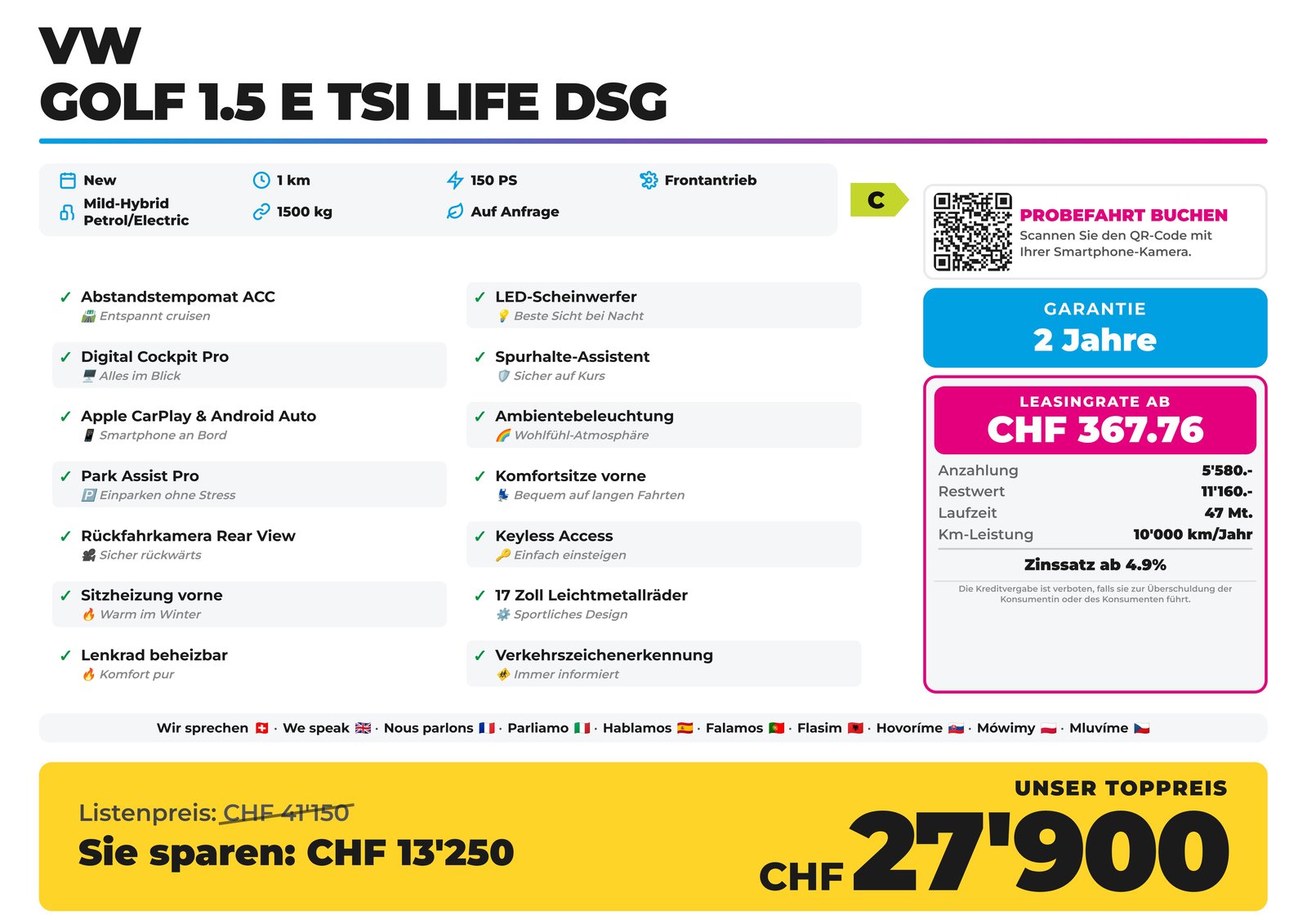 VW Golf 1.5 e TSI Life DSG, Mild-Hybrid Benzin/Elektro, Neuwagen, Automatik - 2
