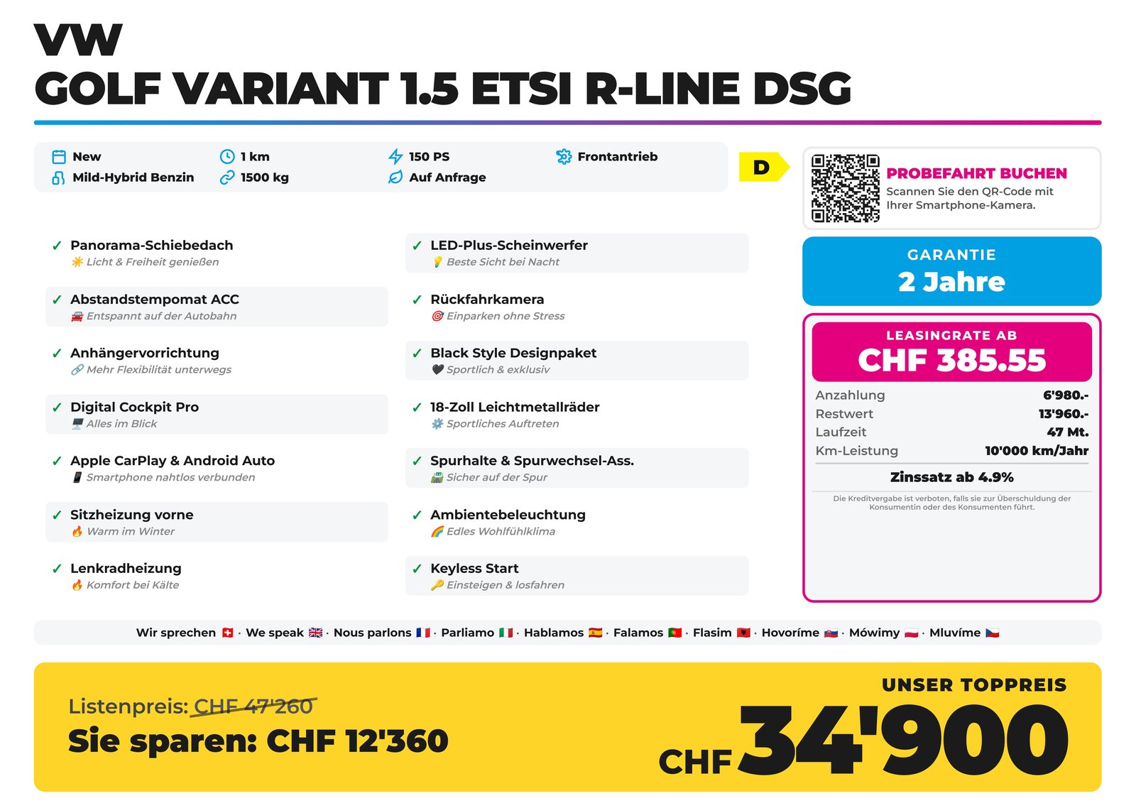 VW Golf Variant 1.5 eTSI R-Line DSG Panorama AHK, Mild-Hybrid Benzin/Elektro, Neuwagen, Automatik - 2