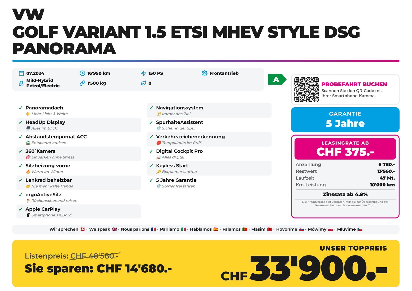 VW Golf Variant 1.5 eTSI mHEV Style DSG Panorama, Hybride Leggero Benzina/Elettrica, Occasioni / Usate, Automatico - 2