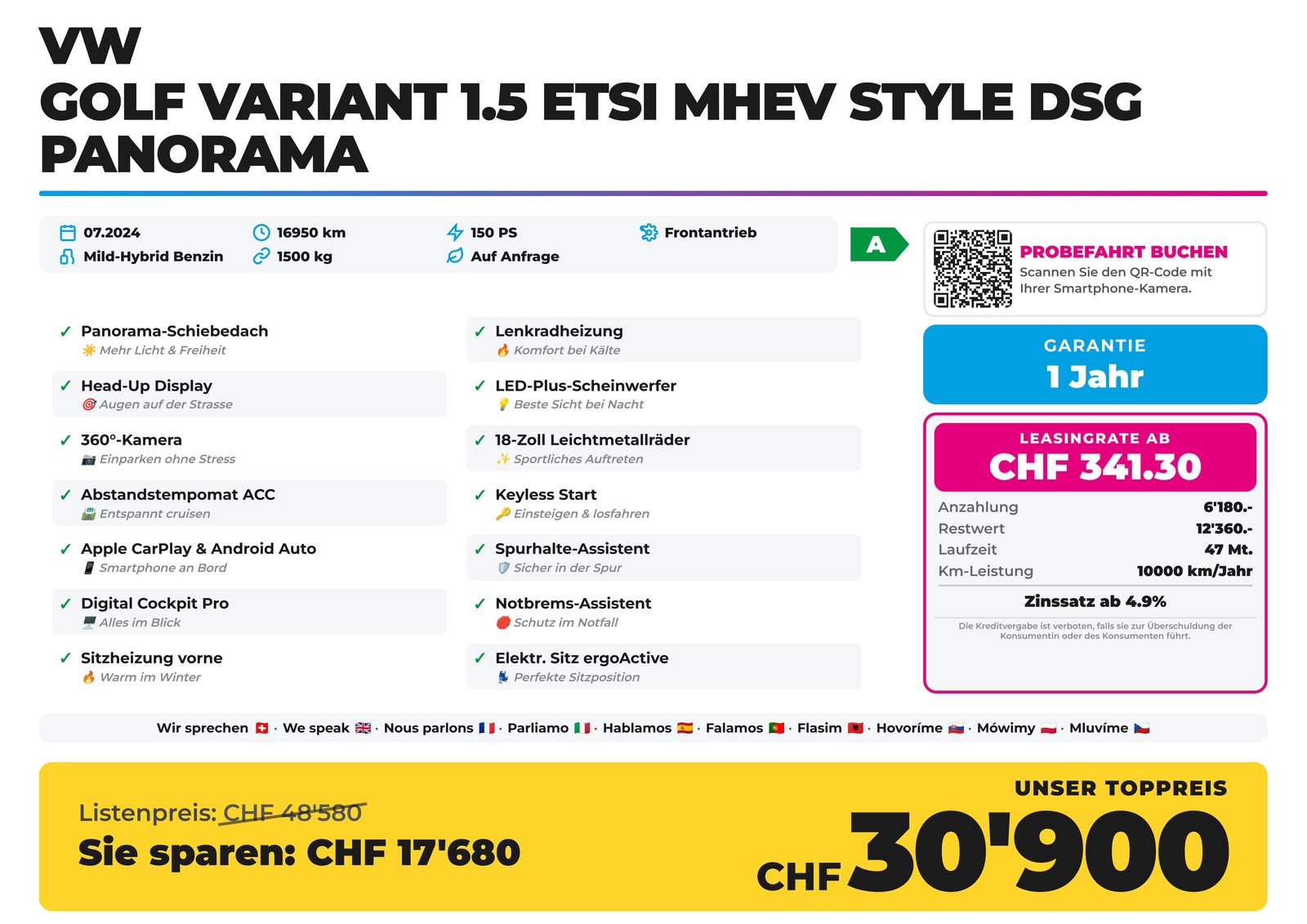 VW Golf Variant 1.5 eTSI mHEV Style DSG Panorama, Hybride Leggero Benzina/Elettrica, Occasioni / Usate, Automatico - 2