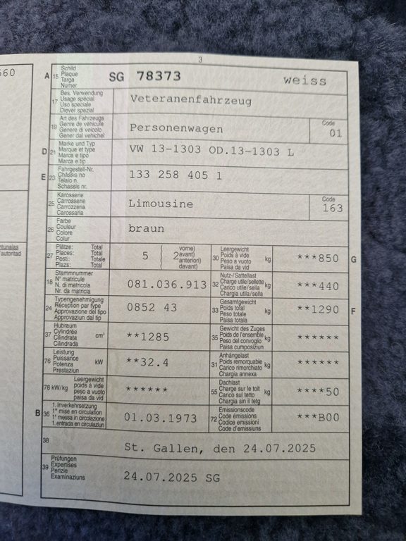 VW 13-1303 OD.13-1303 L, Benzina, Auto d'epoca, Manuale - 6