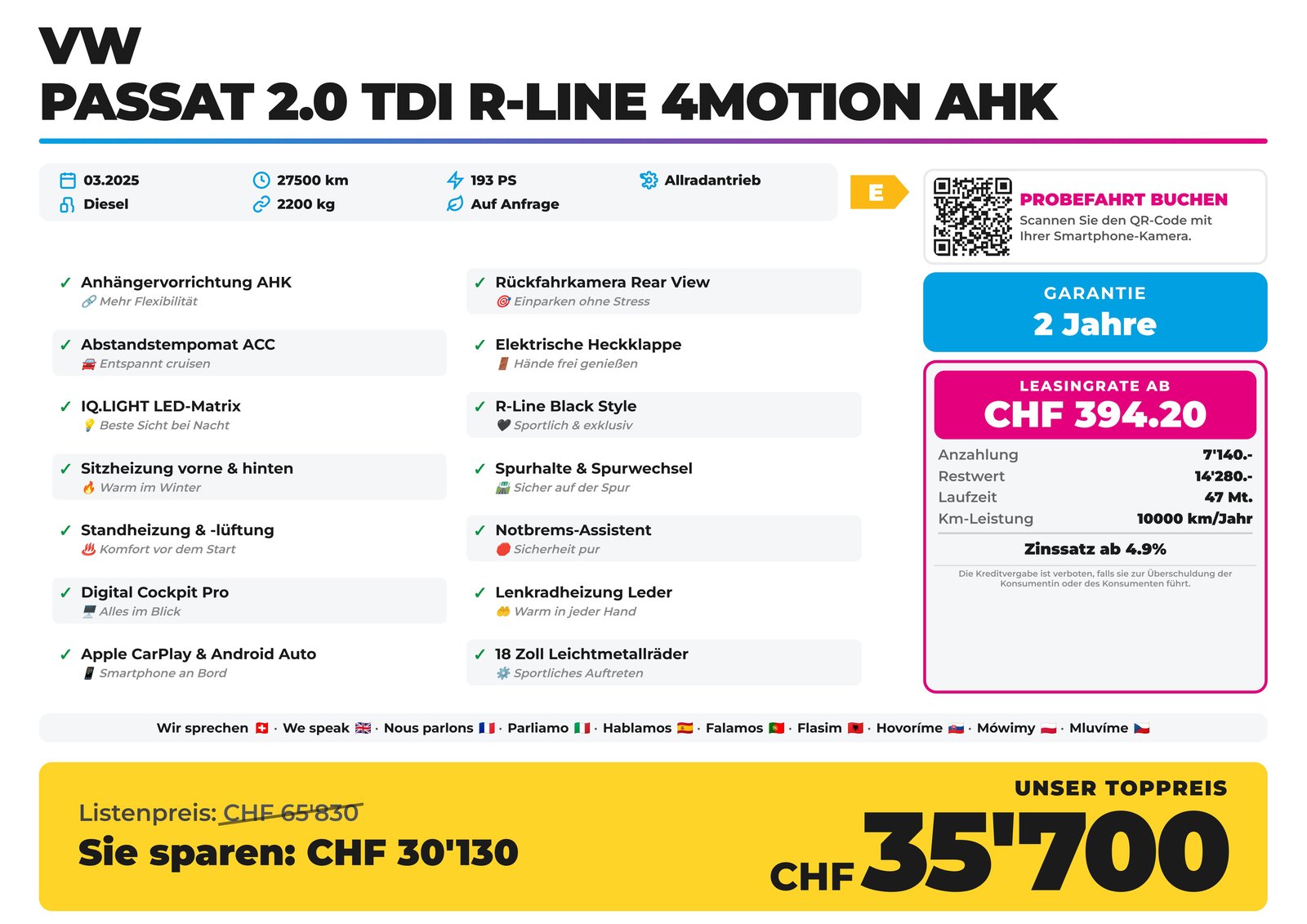 VW Passat 2.0 TDI R-Line 4Motion AHK, Diesel, Occasion / Gebraucht, Automatik - 2
