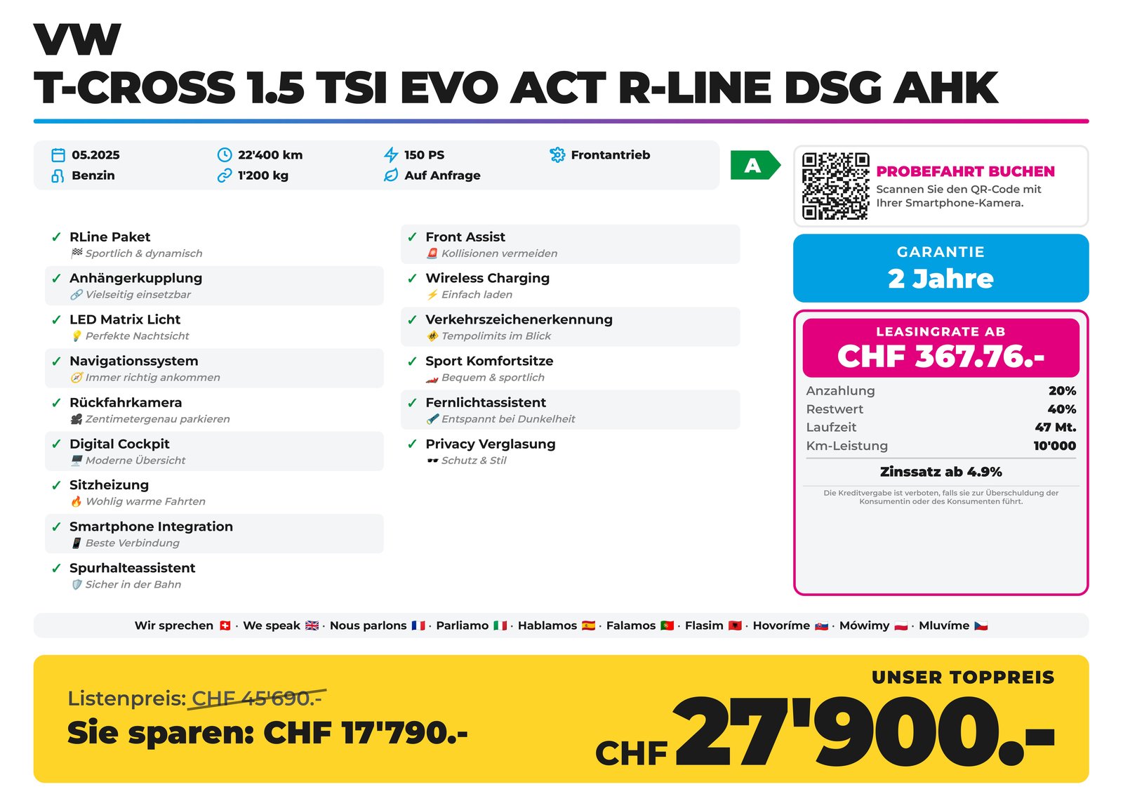 VW T-Cross 1.5 TSI EVO ACT R-Line DSG AHK, Benzin, Occasion / Gebraucht, Automatik - 2