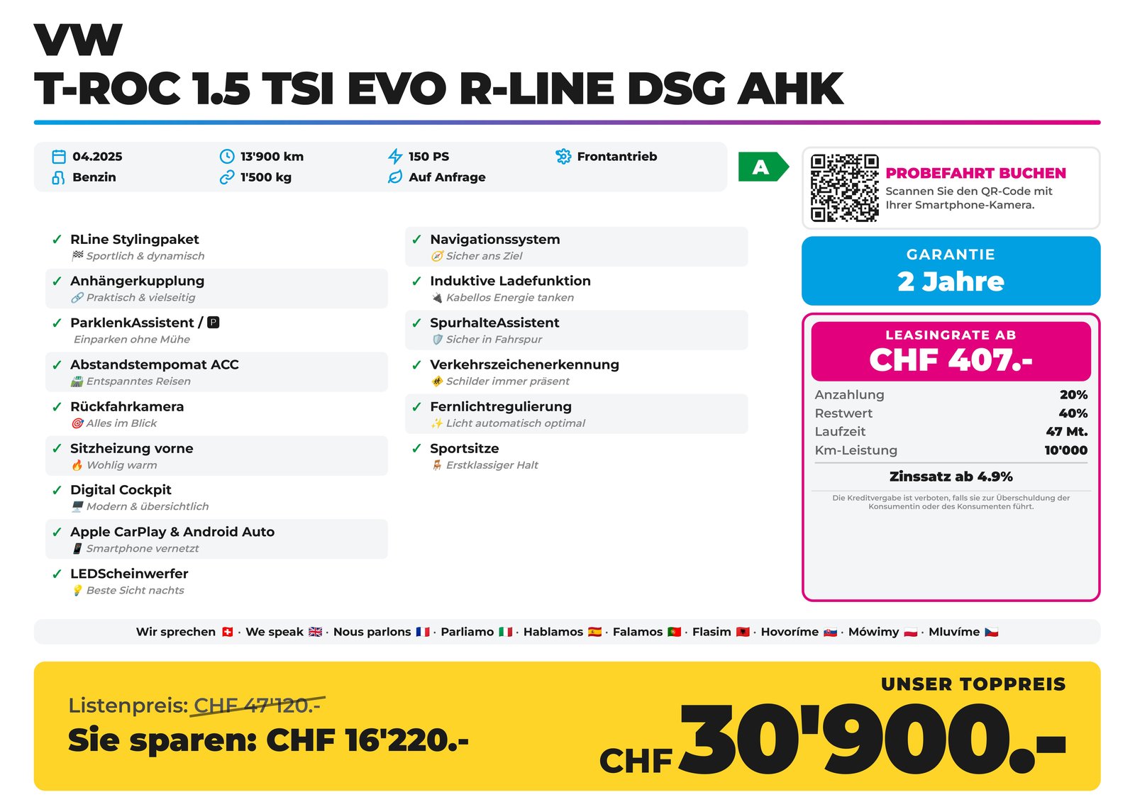 VW T-Roc 1.5 TSI EVO R-Line DSG AHK, Benzin, Occasion / Gebraucht, Automatik - 2