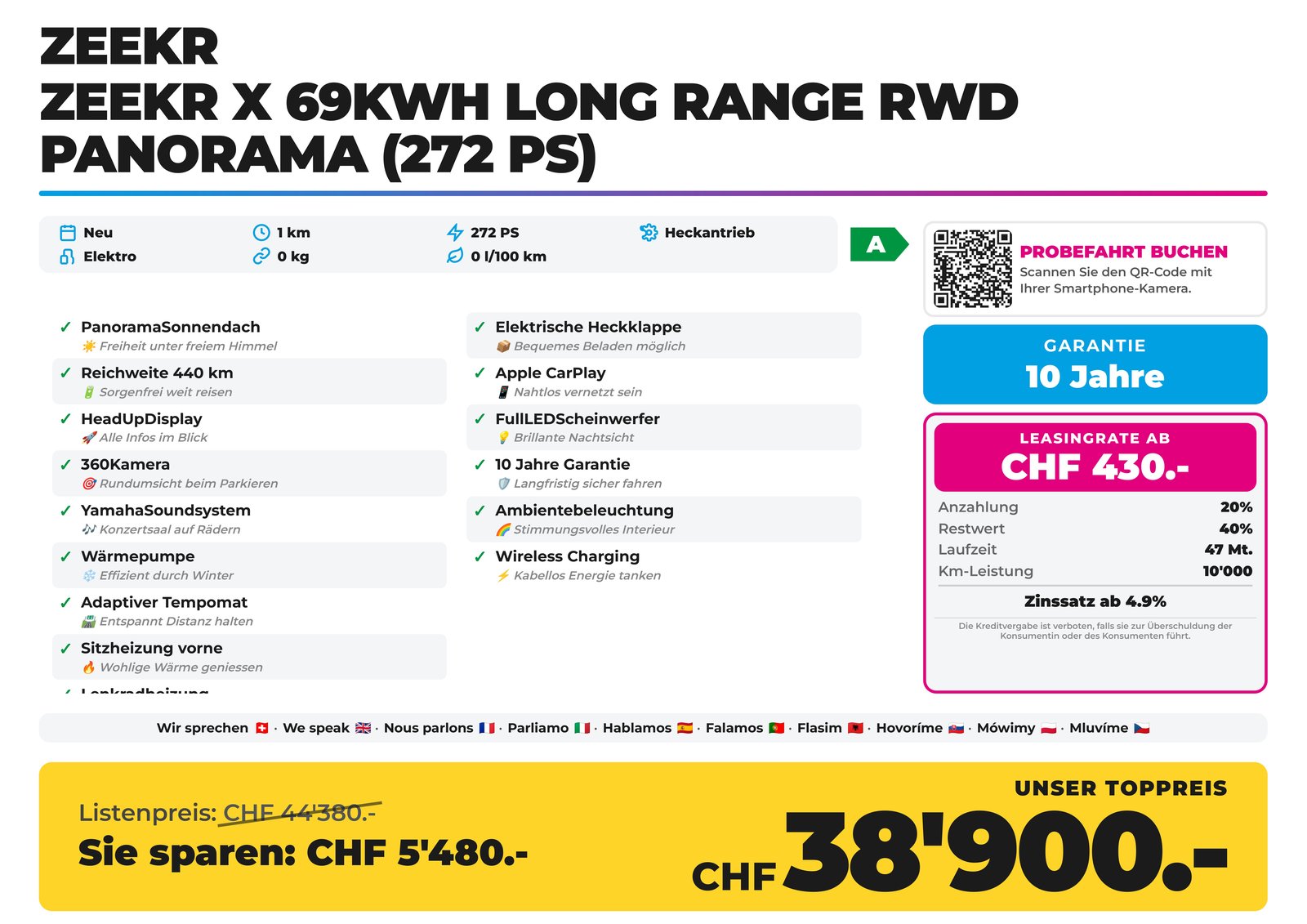 ZEEKR X 69kWh Long Range RWD Panorama Reichweite 440 km, Elettrica, Auto nuove, Automatico - 2