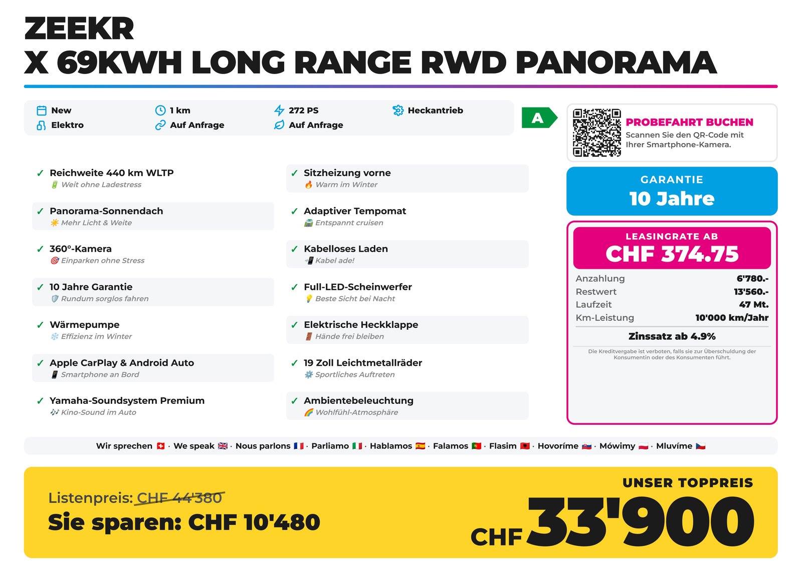 ZEEKR X 69kWh Long Range RWD Panorama Reichweite 440 km, Électrique, Voiture nouvelle, Automatique - 2